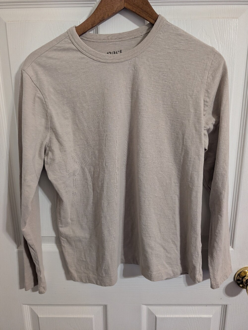 Pact Womens Top Beige Organic Cotton Long Sleeve Crewneck Tee Size Medium